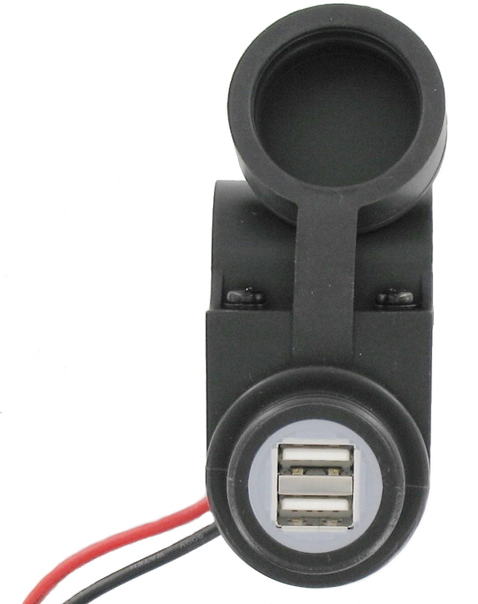PRISE CHARGEUR DOUBLE USB UNIVERSEL SCOOTER / MOTO AVEC INTERRUPTEUR  (5V-2.1A-5V-1A) (FIXATION GUIDON