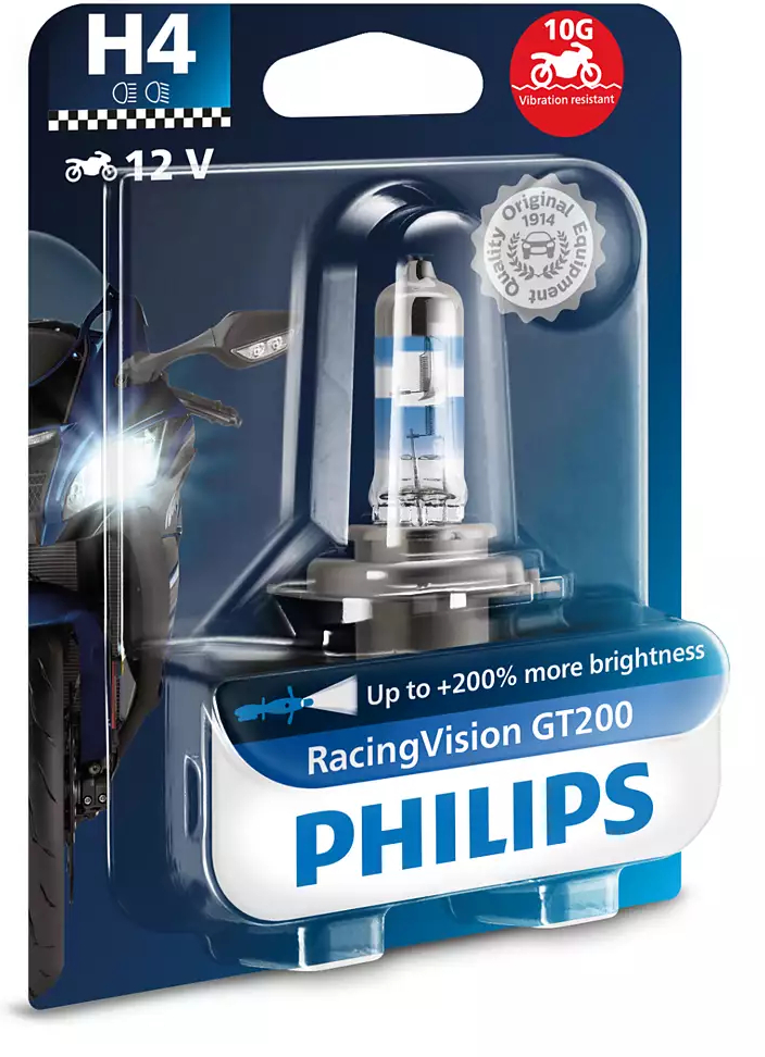 PHILIPS H4 Racing Vision GT200 moto 12V 60/55W P43t-38 - Phare
