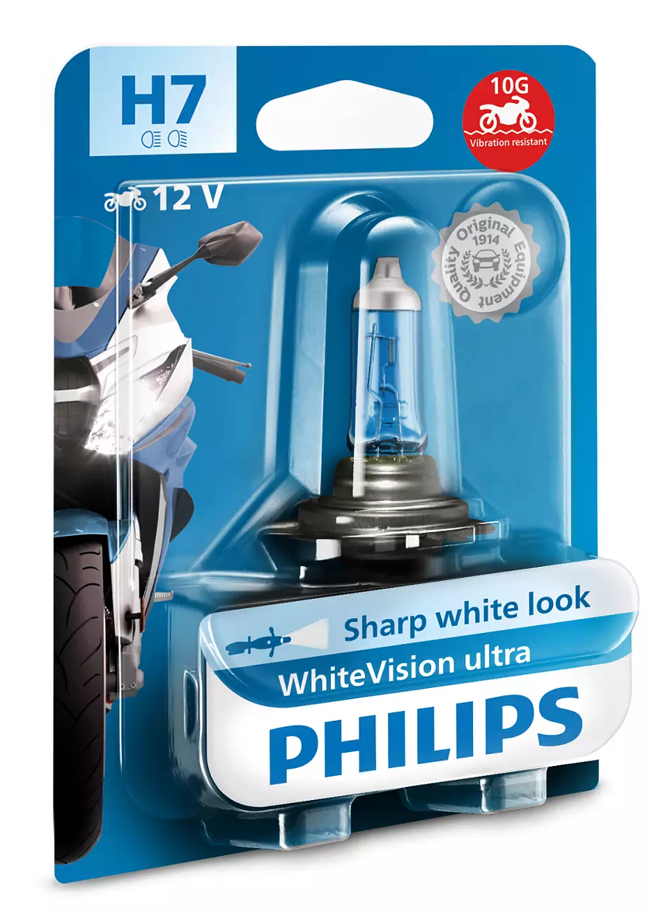 PHILIPS H7 White Vision ultra moto 12V 55W - Phare avant pour la