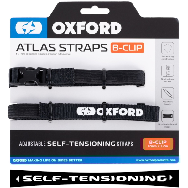 OXFORD Atlas B-Clip Straps 17mm x 1.2m Black (per pair)