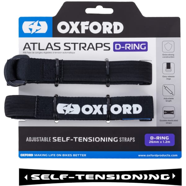 OXFORD Atlas D-Ring Straps 26mm x 1.2m Black (per pair)