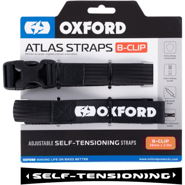 OXFORD Atlas B-Clip Straps 26mm x 2m Black (per pair)