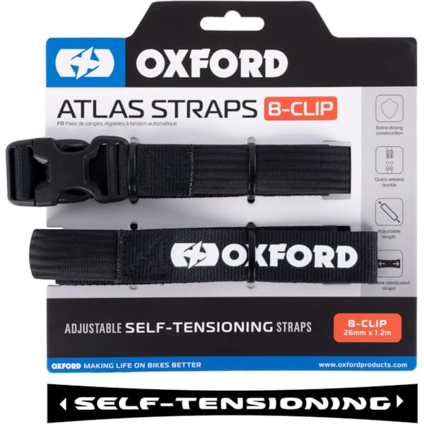 OXFORD Atlas B-Clip Straps 26mm x 1,2m Zwart (per paar)