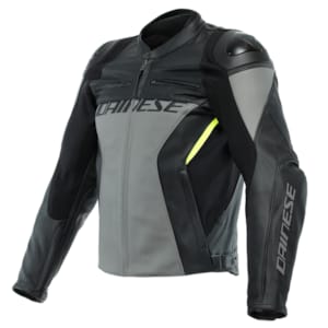 Leder motorjas heren DAINESE Racing 4 Donker Grijs-Zwart