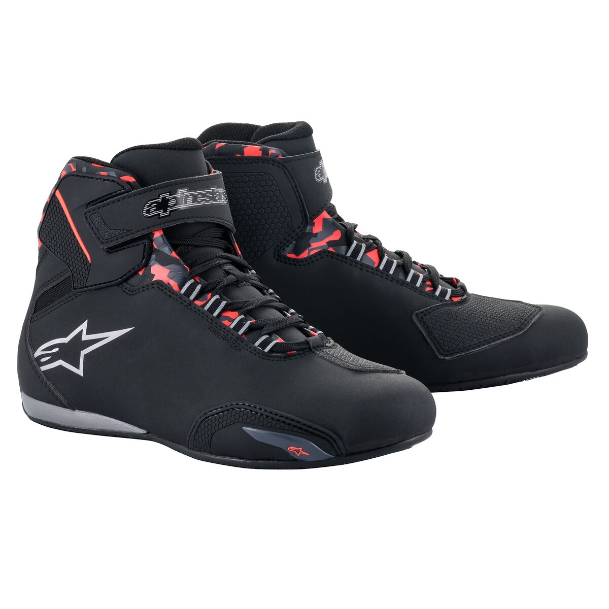 Chaussures moto hommes ALPINESTARS Sektor Waterproof Shoes Noir-Gris Foncé-Rouge Fluo