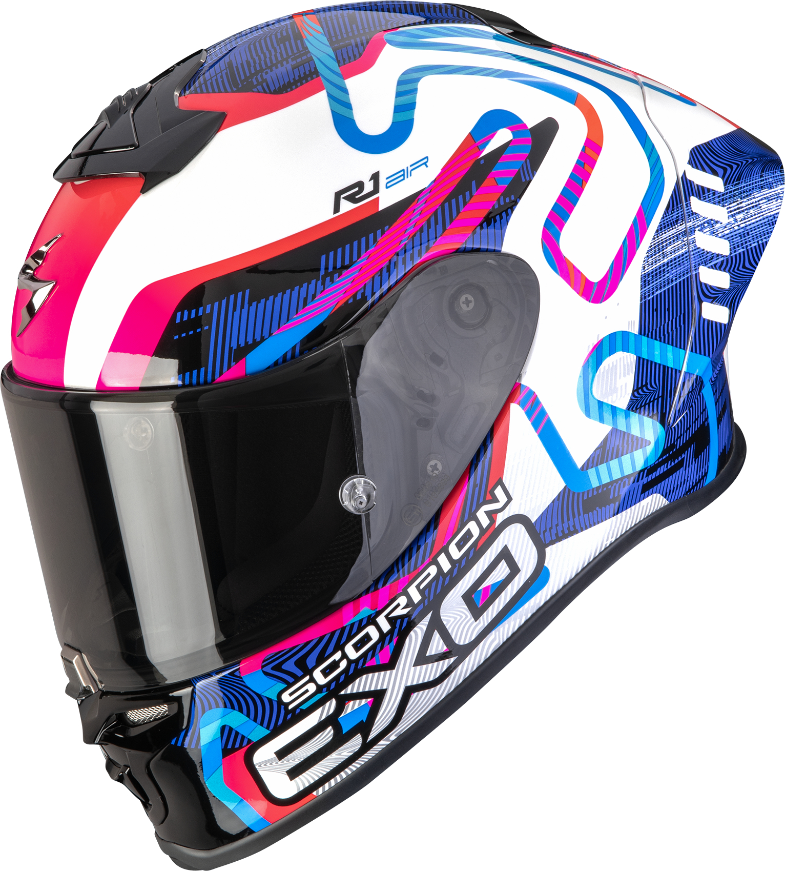 Casque intégral SCORPION EXO-R1 Evo II Air Cornering Blanc-Bleu-Rose