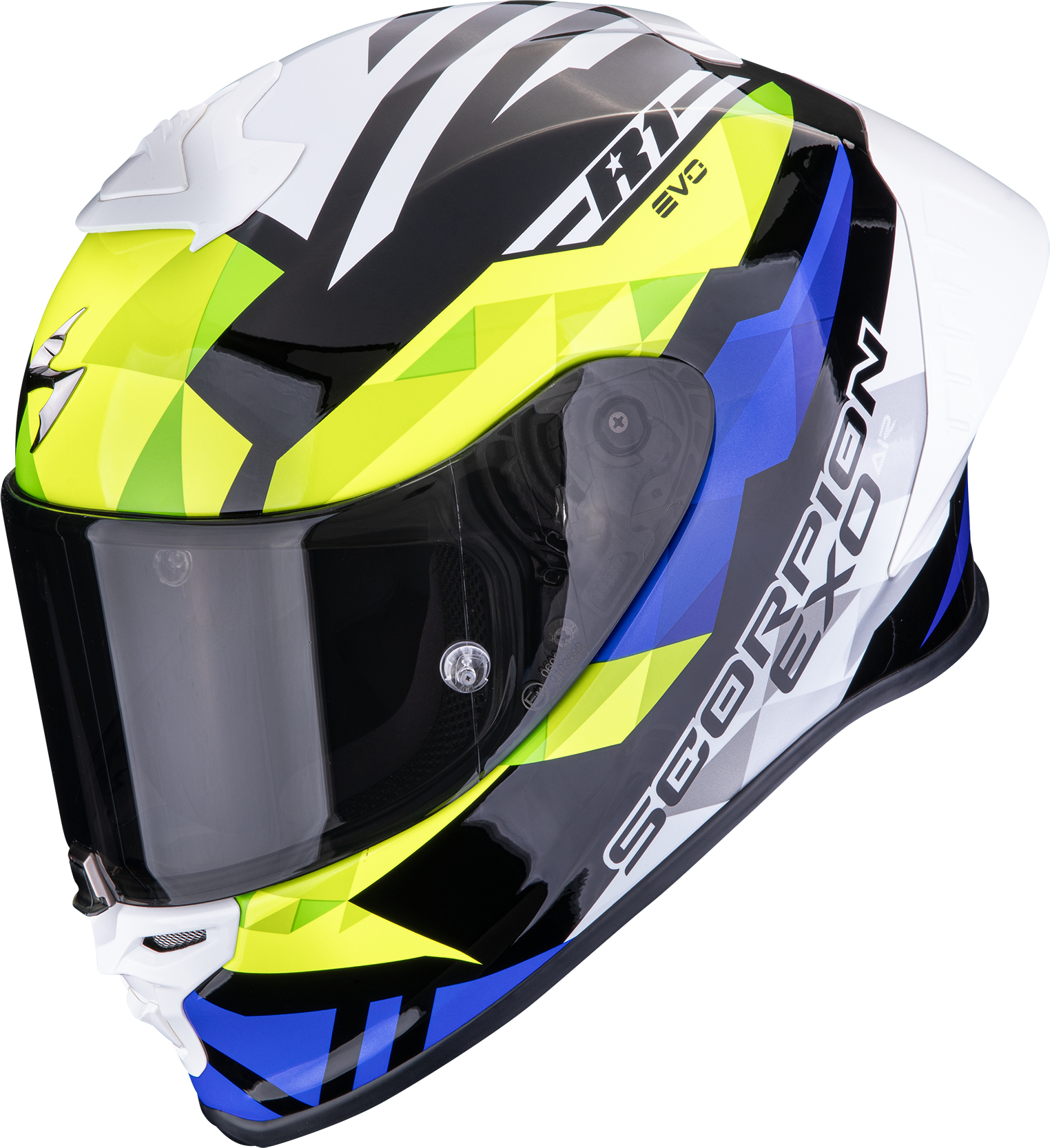 Casque intégral SCORPION EXO-R1 Evo II Air Valere Noir-Bleu-Jaune Fluo