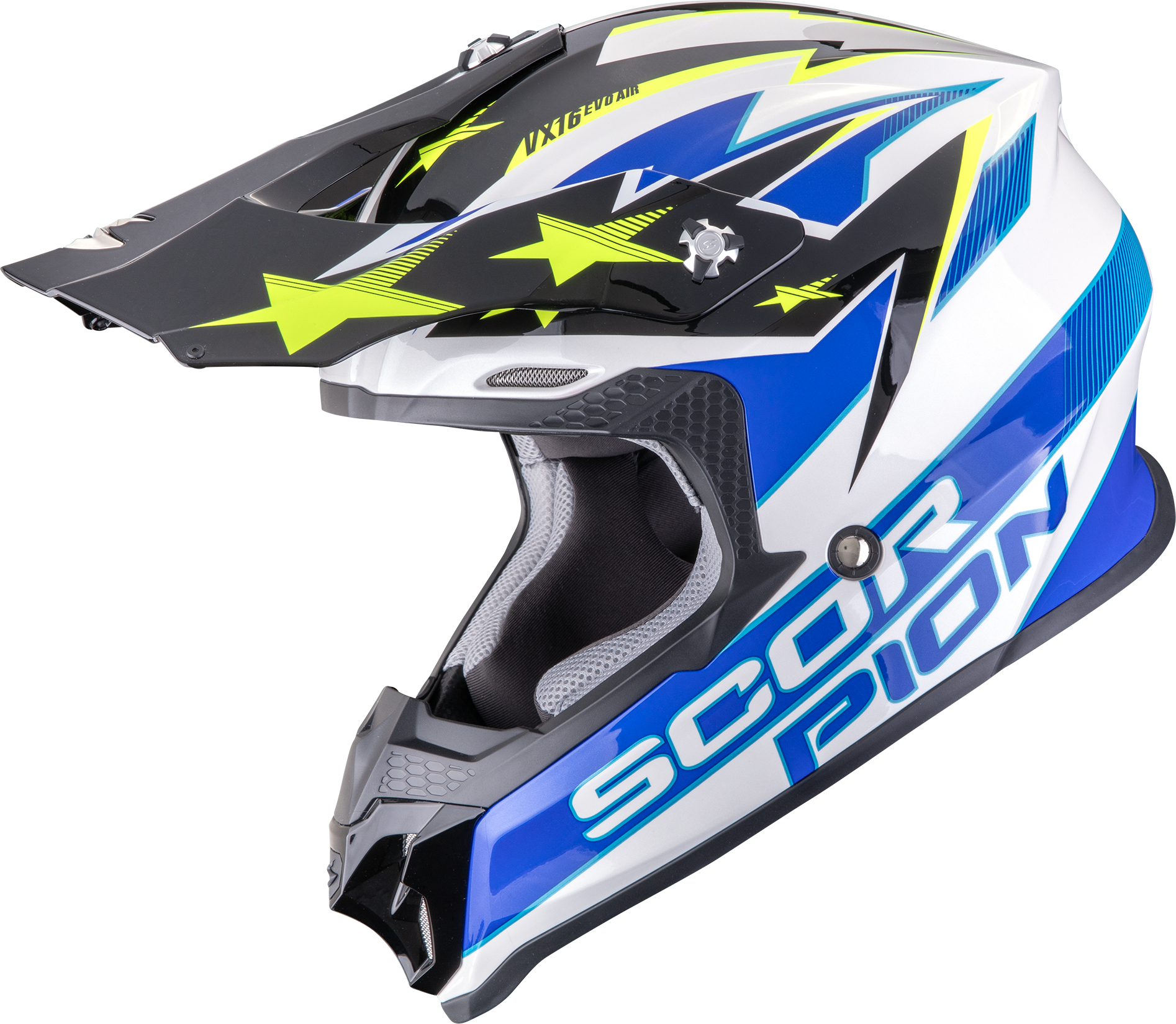 Casque cross SCORPION VX-16 Evo Air Patriot Blanc-Bleu-Jaune