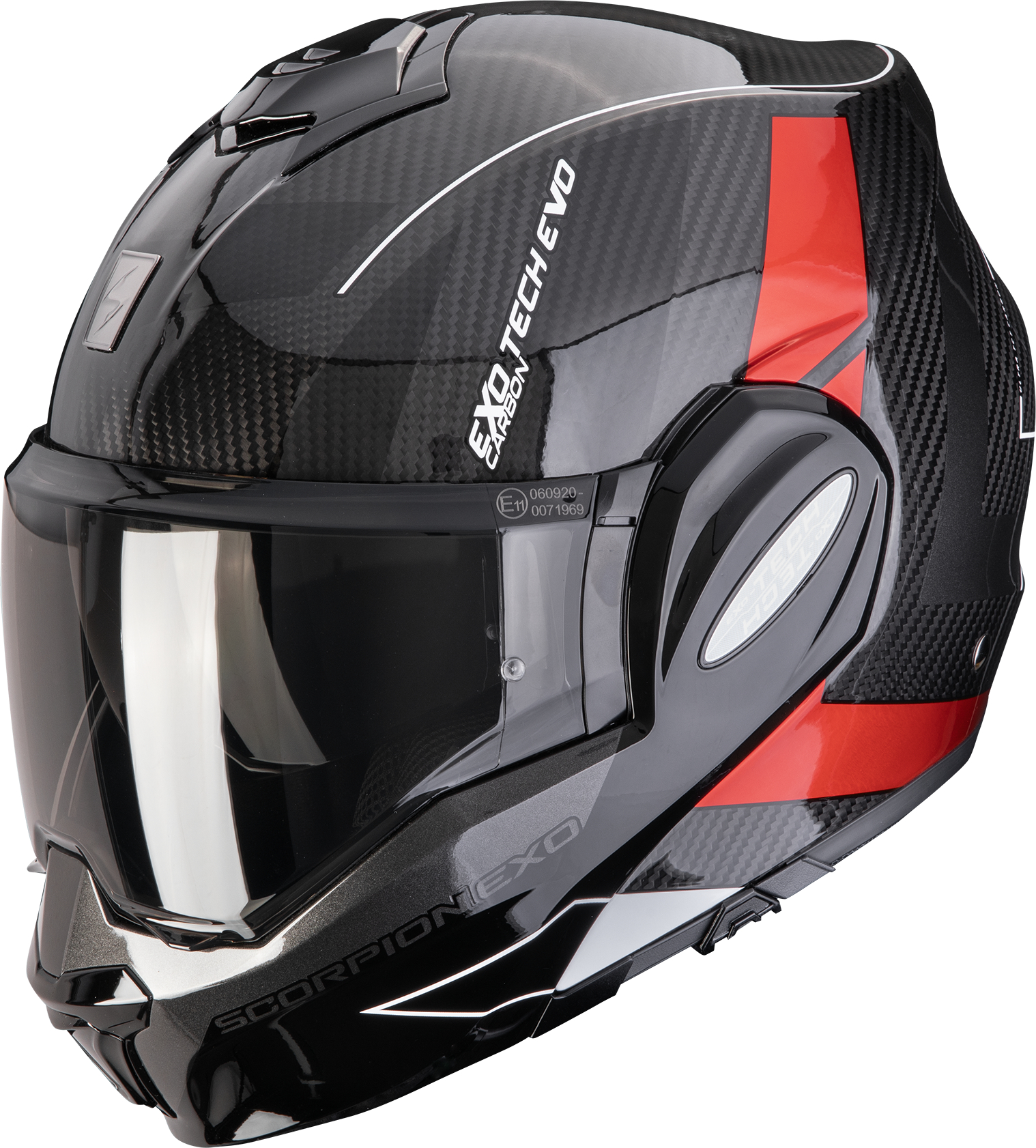 Systeemhelm SCORPION EXO-Tech Evo Carbon Cad Zwart-Rood