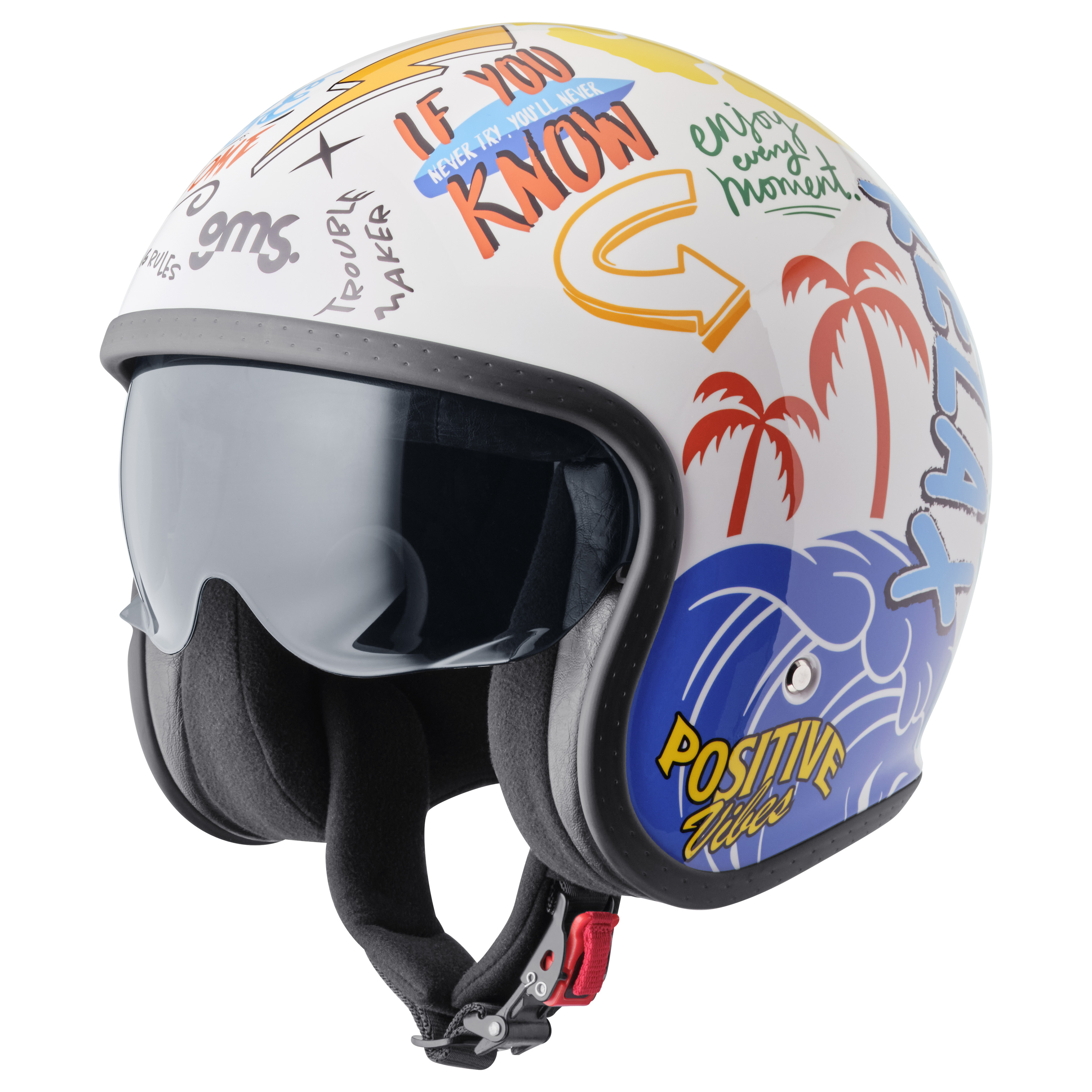 Casque jet GMS Ride & Surf Mat blanc - Jaune Bleu