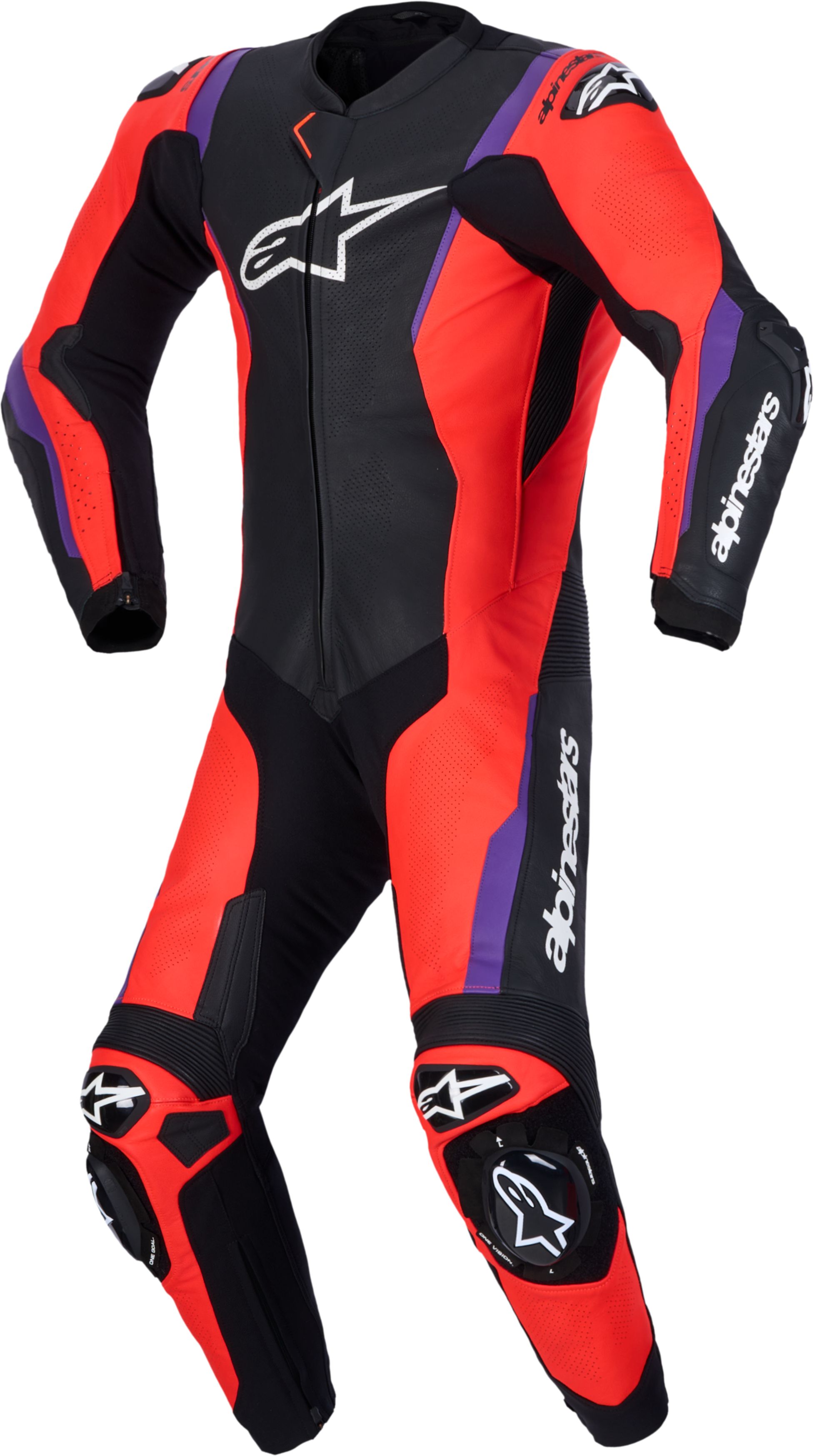 1-delig motorpak ALPINESTARS Missile V3 1PC Suit Zwart-Rood Fluo-Paars