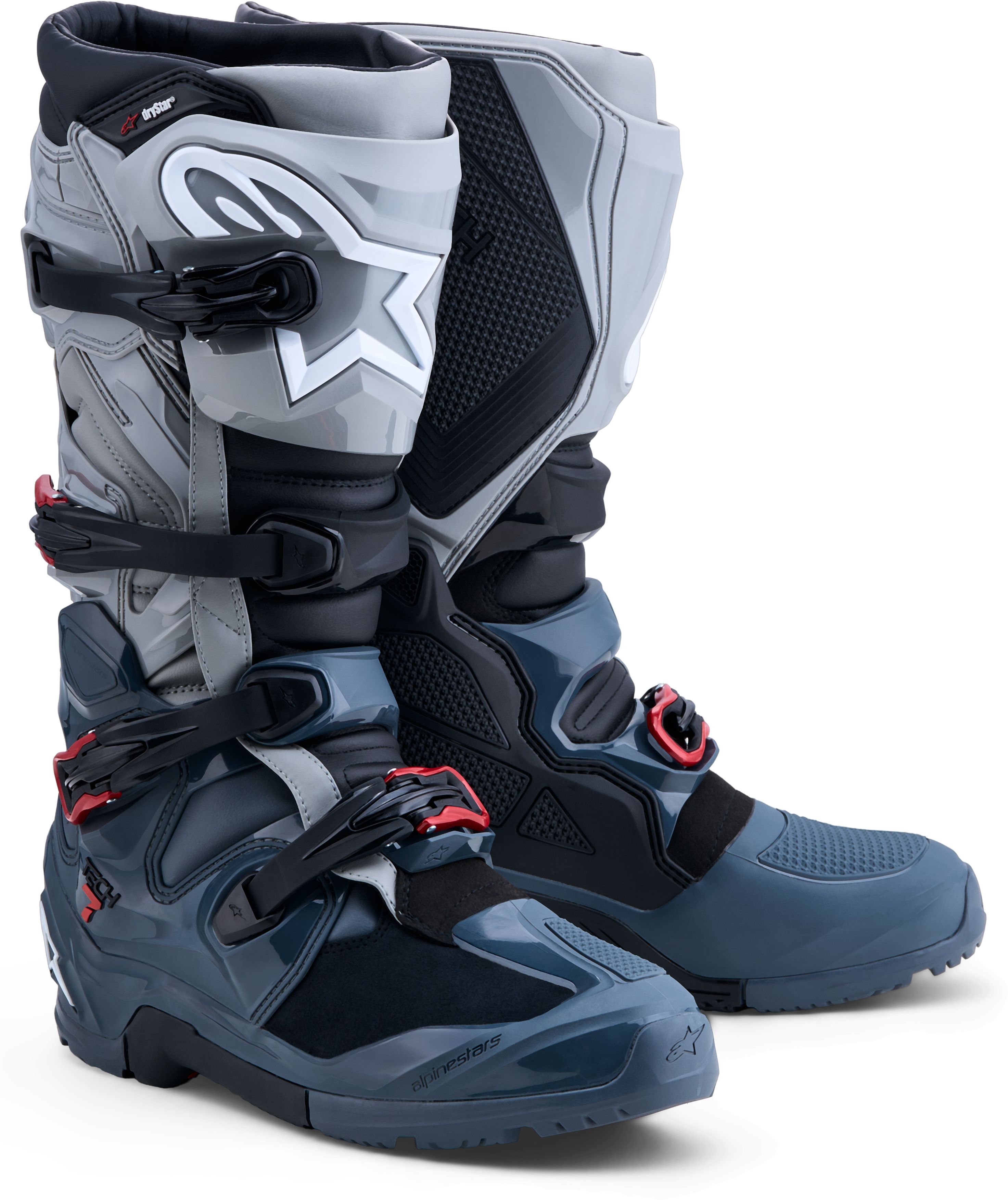 Adventure motorcycle boots ALPINESTARS 2026 Tech 7 Enduro Drystar Dark Grey-Mid Grey-Bright Red