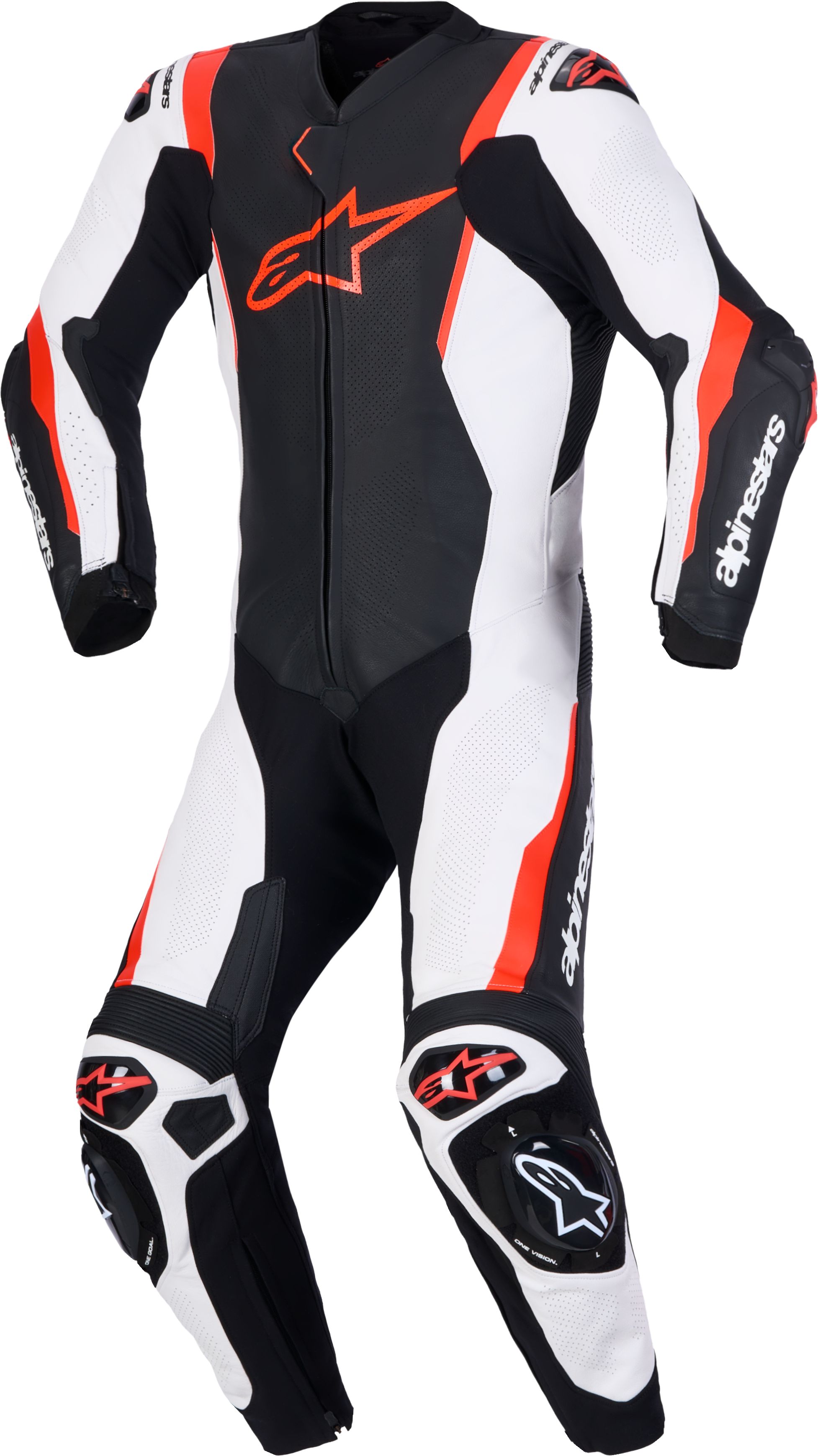 1-delig motorpak ALPINESTARS Missile V3 1PC Suit Zwart-Wit-Rood Fluo