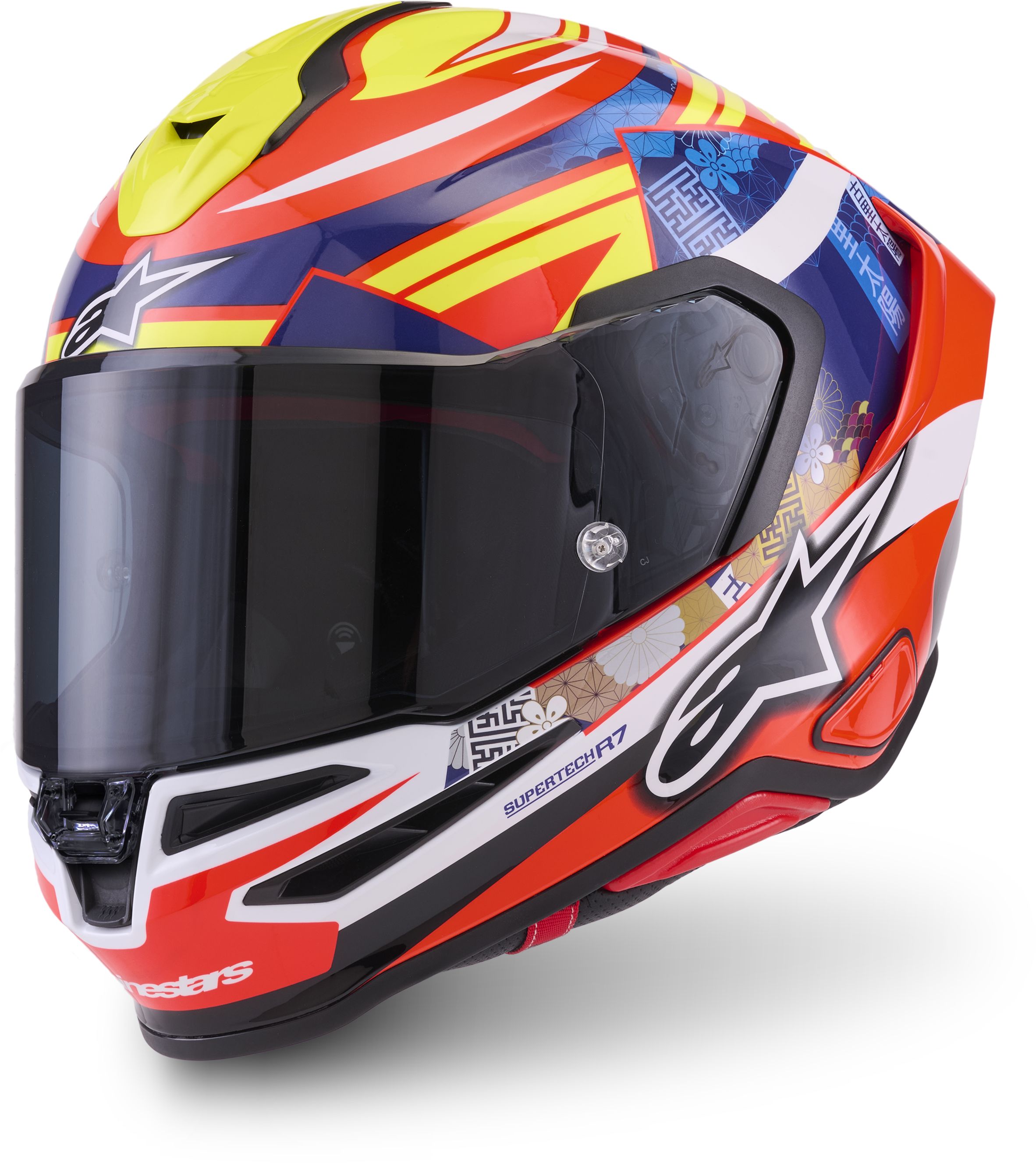 Full-face helmet ALPINESTARS S-R7 Taiyo Furusato Red-White-Blue-Yellow Fluo