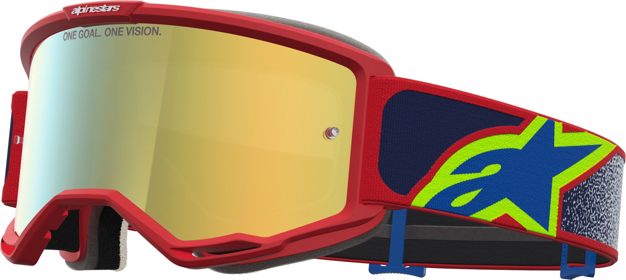 Cross goggles ALPINESTARS Vision 5 Drag Goggle Fire Red-Blue-Mirror Gold