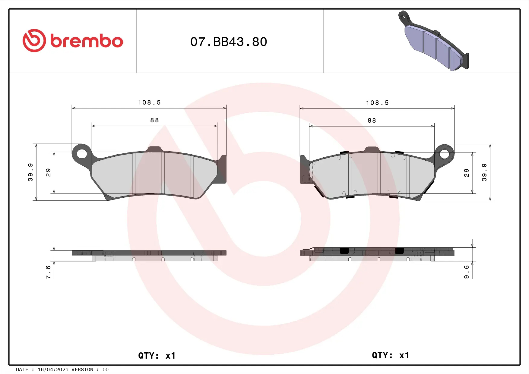 BREMBO Remblokken OEM Gesinterd Metaal 07BB4380