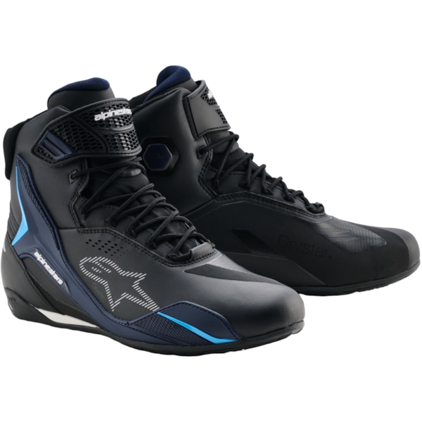 ALPINESTARS Faster-4 Drystar Shoes Zwart-Nacht Marineblauw-Cyaan
