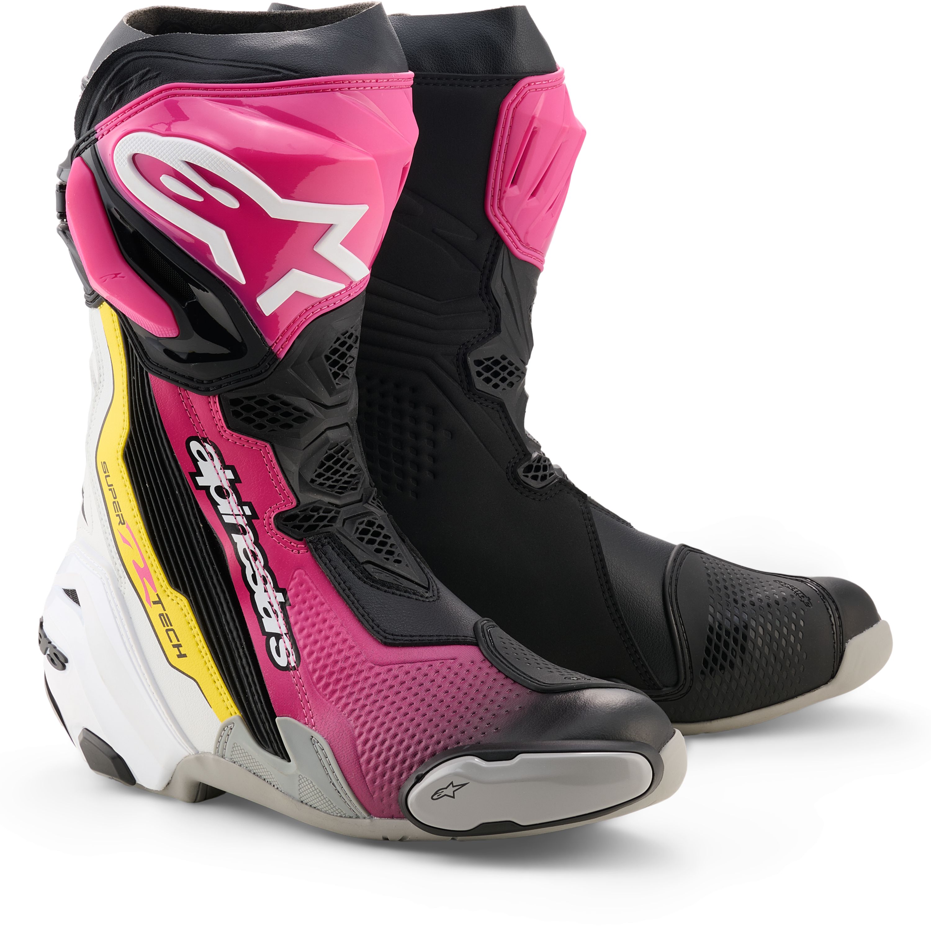Sport motorlaarzen ALPINESTARS Supertech R Boots Zwart-Magenta-Wit-Geel