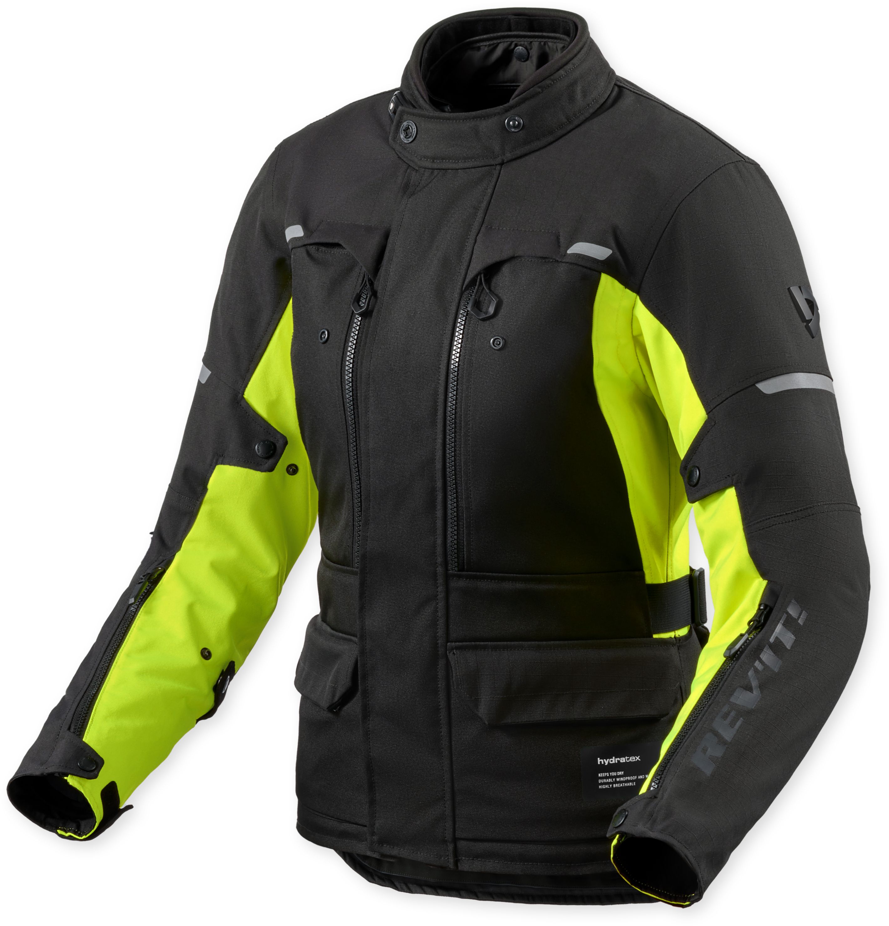 Textiel motorjas dames REV'IT! Outback 5 H2O Lady jacket Zwart - Fluogeel