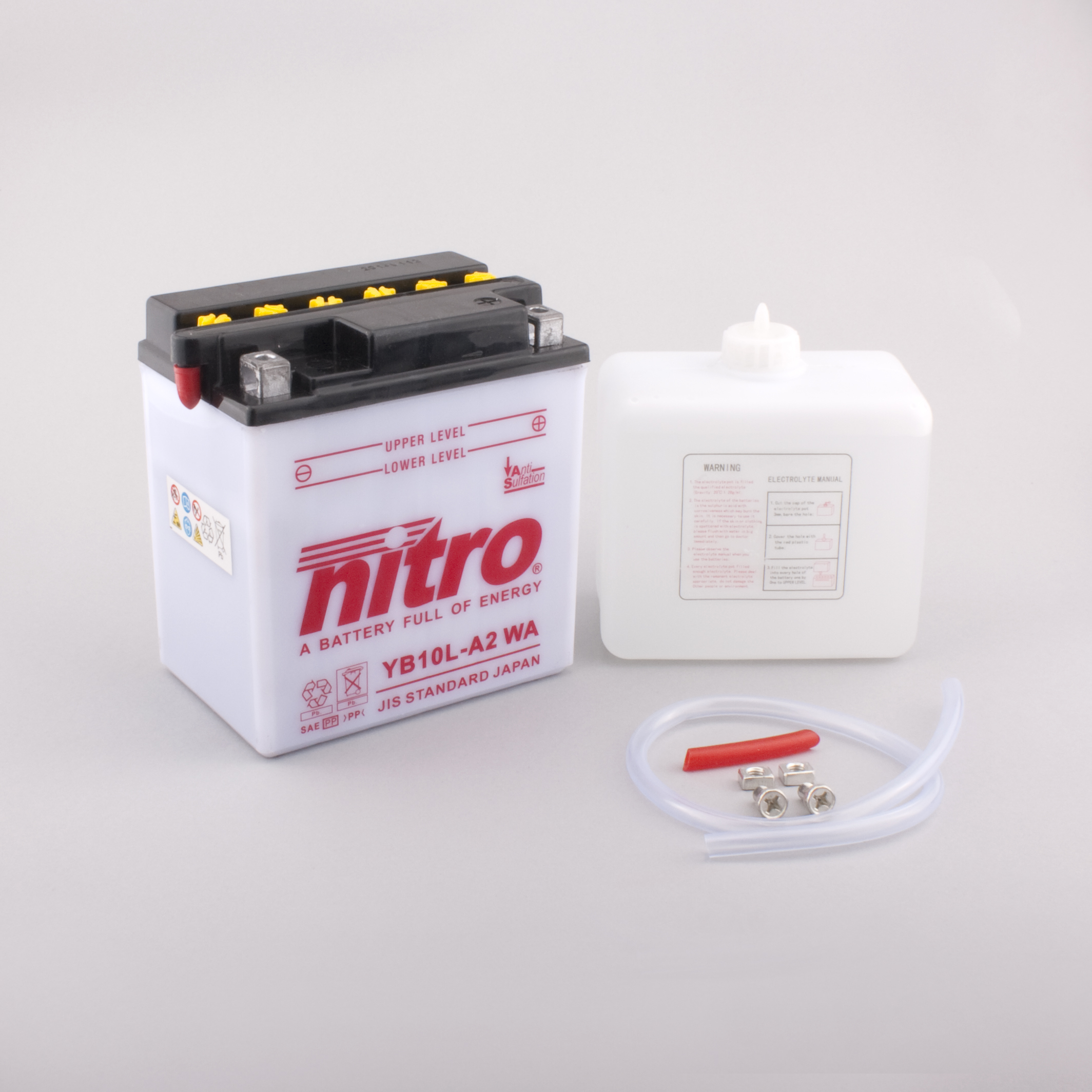 NITRO Conventional sealed lead battery with bottle of ac, Batteries for motorcycle & scooter, NB10L-A2-WA