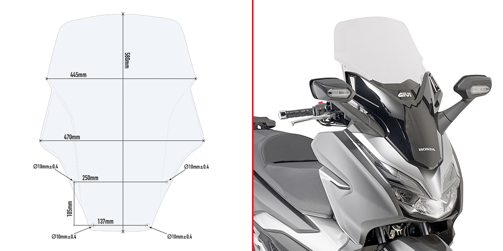 GIVI Windscherm, moto en scooter, D1166ST Verhoogd transparant