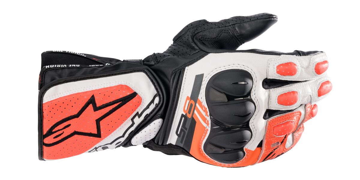 ALPINESTARS SP-8 V3, Race motorhandschoenen, Zwart-Wit-Rood Fluo
