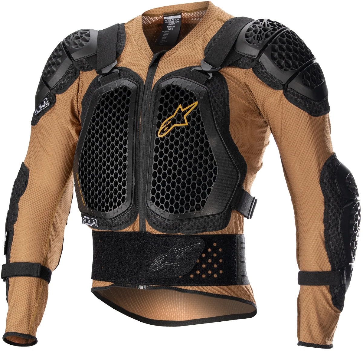 ALPINESTARS Protectorjas Bionic Action V2, of -harnas voor op de motor, Zand-Zwart-Tangerine
