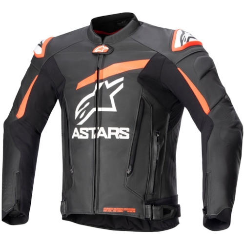 ALPINESTARS GP Plus V4 Jacket, Leder motorjas heren, Zwart-Rood Fluo-Wit