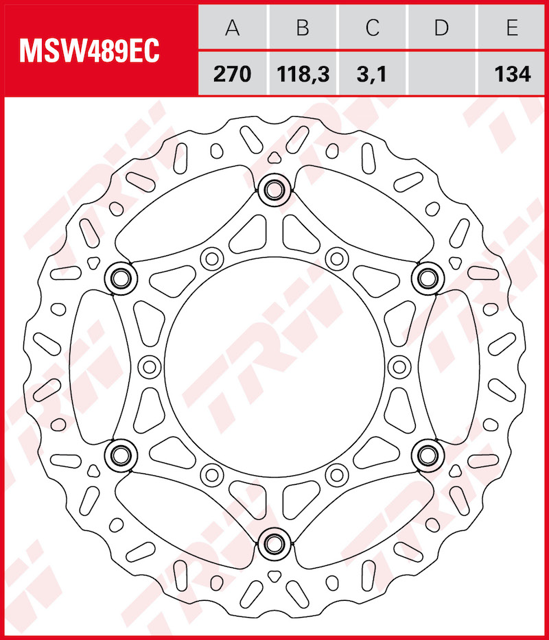 TRW Remschijf, remschijven voor de moto, MSW489EC