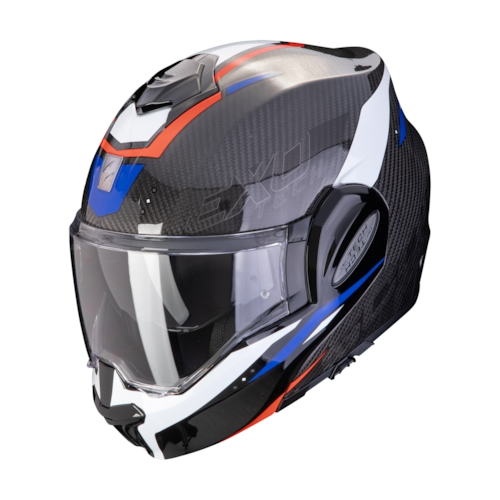 Scorpion Exo-Tech Evo Carbon Rover Zwart Rood Blauw Systeemhelm - Maat XS - Helm