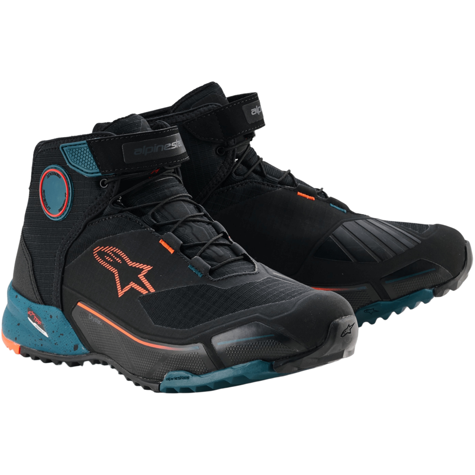 ALPINESTARS CR-X Drystar Shoes, Men's motorcycle, Black-Petrol-Orange Fluo