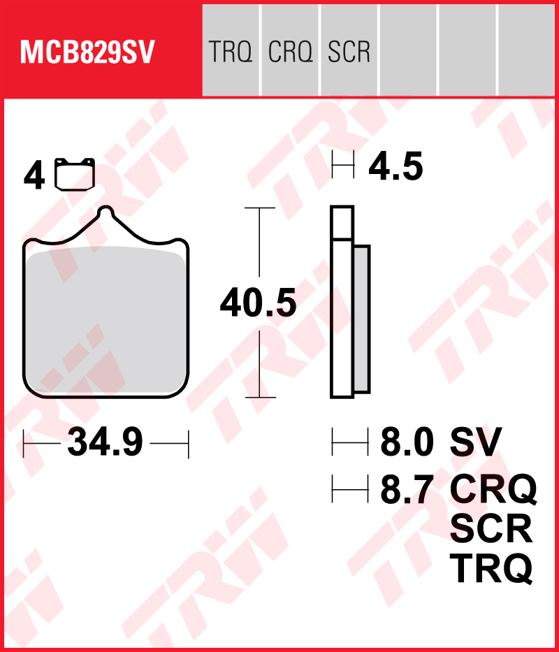 TRW Remblokken, en remschoenen voor de moto, MCB829TRQ Sinter track