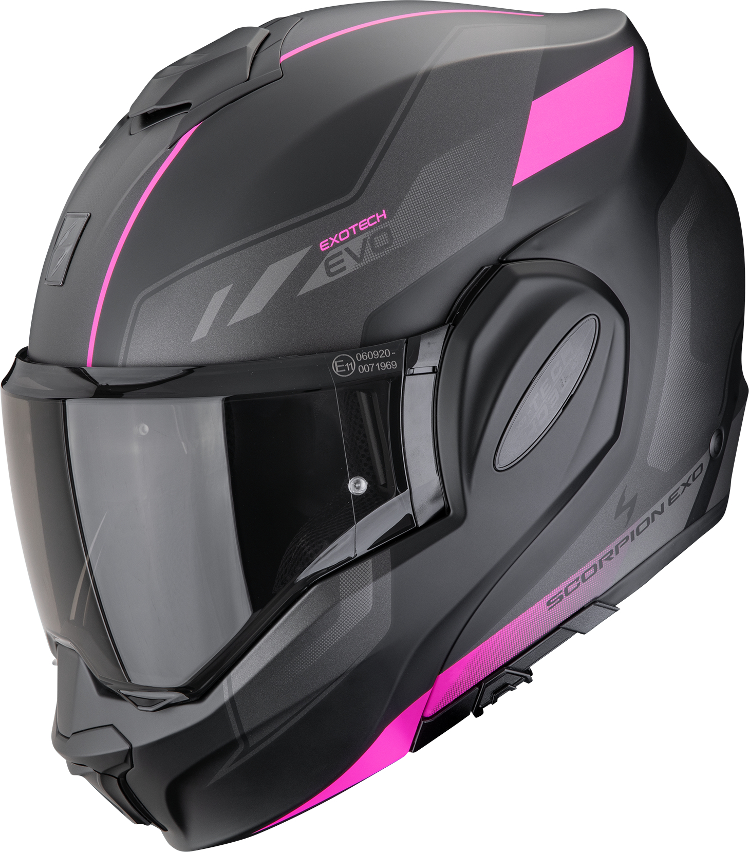 SCORPION EXO-Tech Evo Socius, Systeemhelm, Mat Zwart-Grijs- Roze