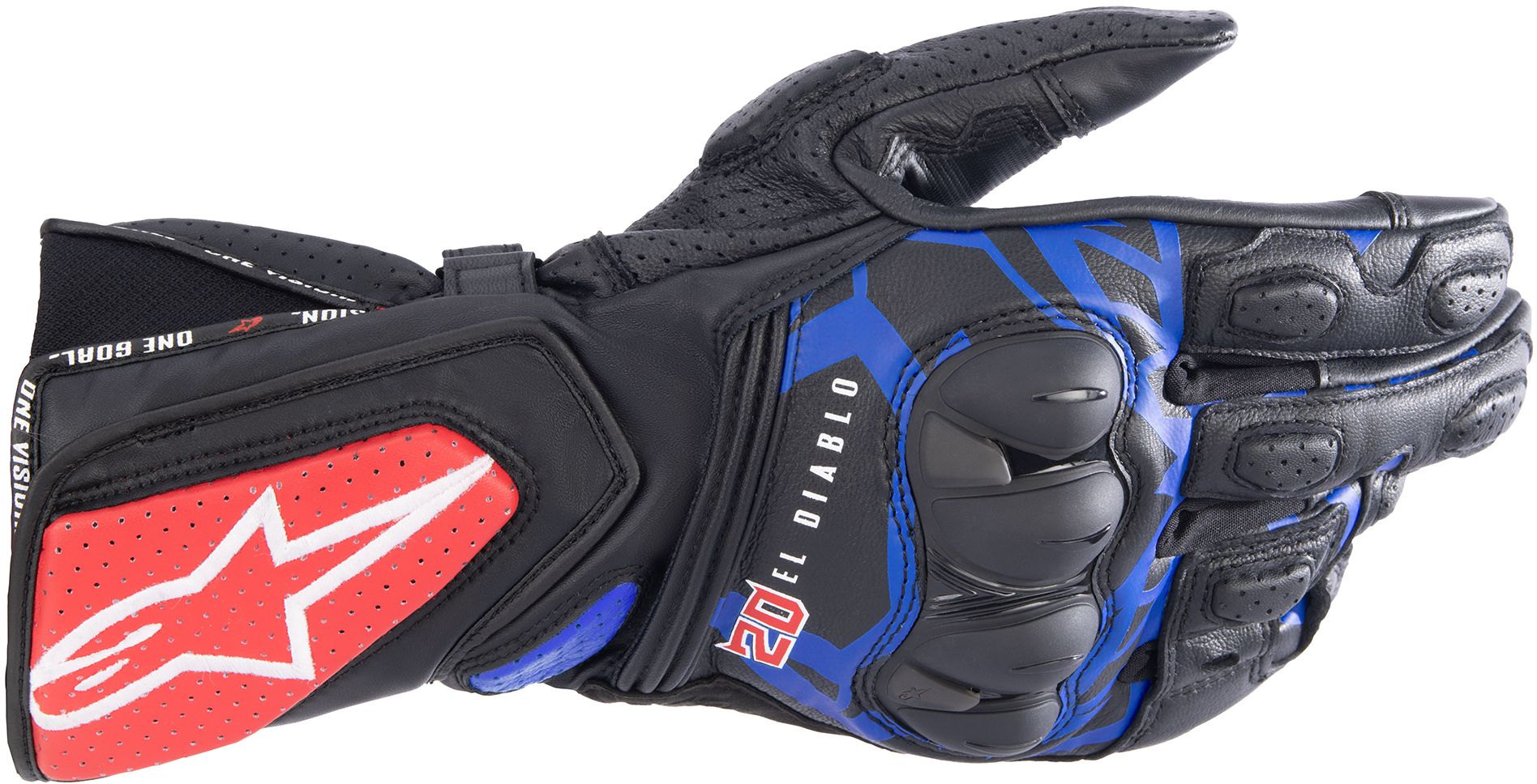 ALPINESTARS SP-8 V3, Race motorhandschoenen, FQ20 Monster Zwart-Blauw-Helder Rood-Groen