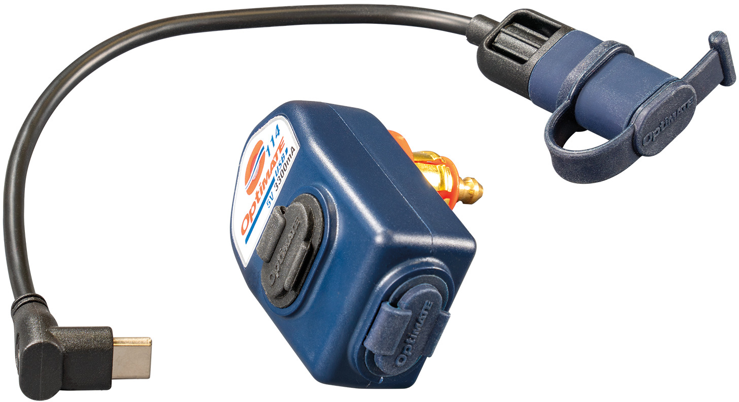 Optimate O-114 Doppio USB 3300mA | Caricatore Per Moto BMW/Triumph, Resistente, USB-A E C, Spegnimento Automatico